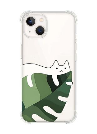 Чохол із потовщеними кутами на iphone 14 plus :: кіт на листку (принт 367)
