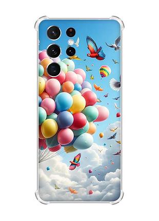 Чохол з потовщеними кутами на samsung galaxy s21 ultra :: повітряні кульки (принт 365)
