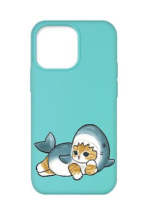 Матовый бирюзовый чехол на apple iphone 13 pro :: котенок акула (принт 355)