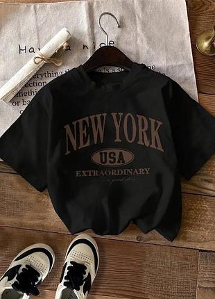 Женская стильная футболка loys оверсайз new york usa черный xxl