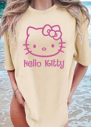 Женская футболка loys с принтом hello kitty (футболка loys женская хеллоу котти ) бежевый s