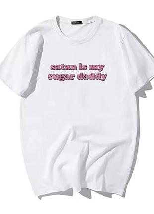 Стильна футболка loys з принтом satan is my sugar daddy білий xs