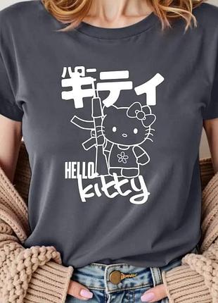Женская футболка loys с принтом hello kitty (футболка loys женская хеллоу котти ) цемент m