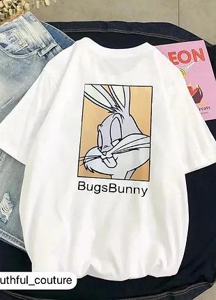 Жіноча стильна оверсайз футболка loys з принтом bugs bunny білий 1 l