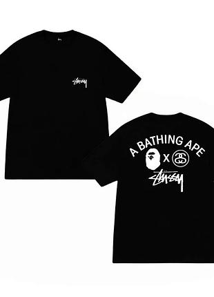 Чорна футболка loys bape x stussy бейп бейп стассі стуссі футболки унісекс xs