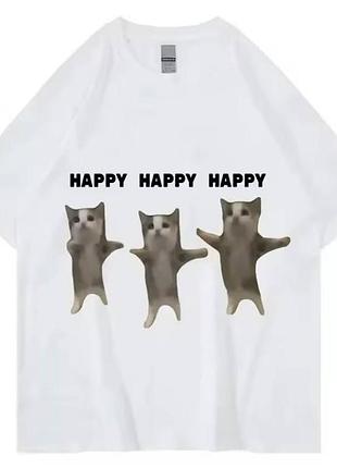 Футболка loys жіноча з принтом мемних котиків happy білий xs