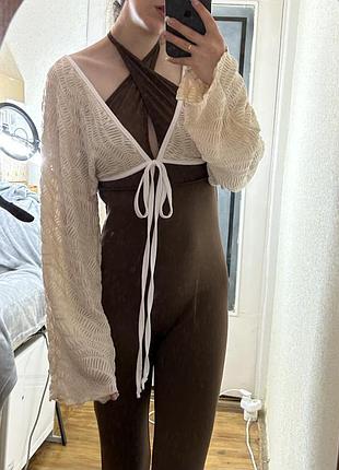 Новий кремовий фактурний кроп-кардиган (болеро) від prettylittlething ✨