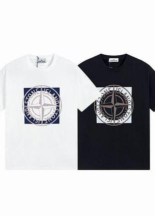 Футболка loys stone island стон айленд чорна новий стильний дизайн 100% бавовна дуже гарна якість xxl