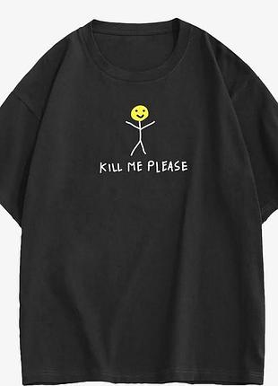 Женский оверсайз футболка loys с принтом kill my please черный m