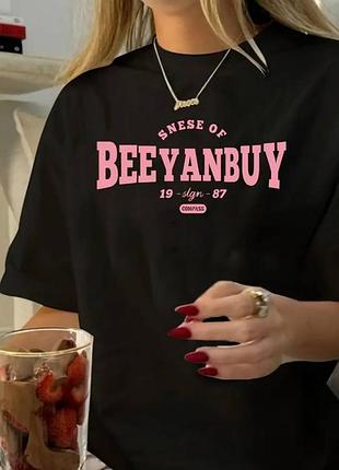 Жіноча стильна футболка loys з принтом beeyanbuy чорний xl
