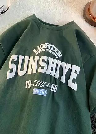 Стильна жіноча оверсайз футболка loys з принтом sunshiye зелений xs