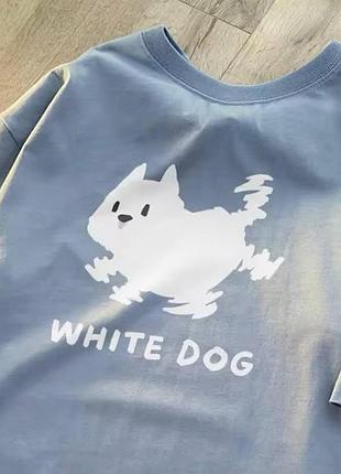 Жіноча стильна оверсайз футболка loys white dog блакитний xs