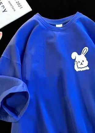 Жіноча оверсайз футболка loys з принтом зайчика синій xxl