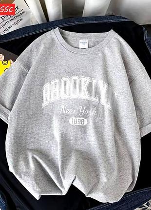 Стильна жіноча оверсайз футболка loys brooklyn new york сірий xs