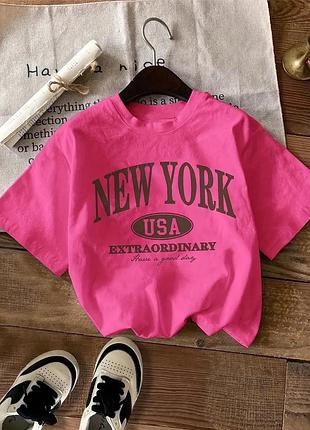 Жіноча стильна футболка loys оверсайз new york usa малиновий m