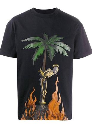 Футболка чёрная palm angels burning skeleton tee• палм анджелс футболка l