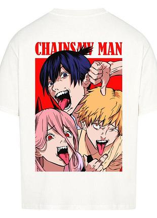 Футболка белая loys chainsaw man x aki, denji, power