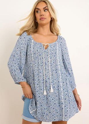 Розкішна блуза/туніка батал  yours curve blue ditsy floral print