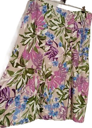 Літня лляна спідниця-годе з квітковим принтом р.uk 24/ 60-64/ isle collection (plus size) бежева рожева