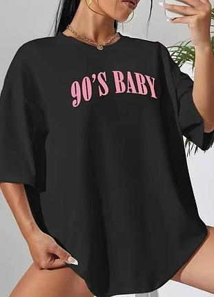 Жіночий оверсайз футболка loys з написом 90 s baby чорний xl