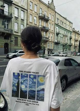 Жіноча стильна оверсайз футболка loys з принтом ван гог білий xxl