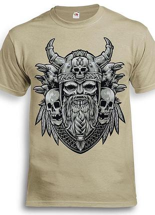 Футболка loys viking skull with ravens хаки xs