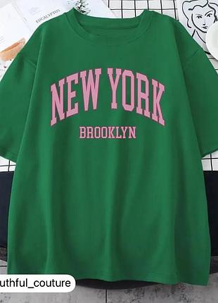 Жіноча стильна футболка loys оверсайз new york brooklyn зелений xs