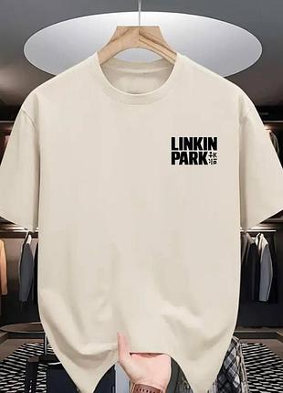 Футболка loys оверсайз з принтом linkin park бежевій xs
