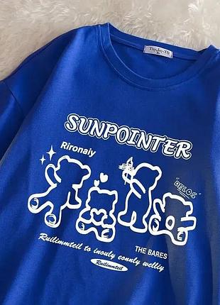 Жіноча стильна оверсайз футболка loys з принтом мишки синій s