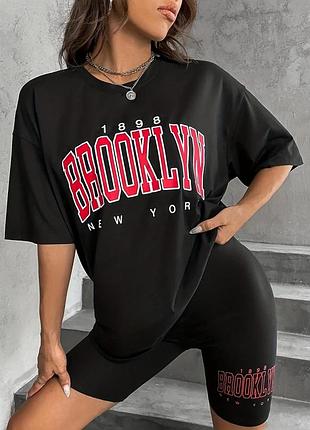 Жіноча стильна футболка loys оверсайз new york brooklyn чорний s