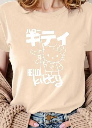 Женская футболка loys с принтом hello kitty (футболка loys женская хеллоу котти ) светло-бежевый l