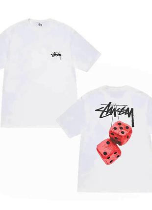 Белая футболка loys stussy fuzzy dice logo унисекс футболки стаси стусси кубики xl