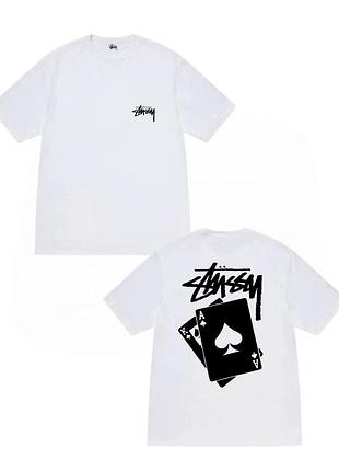 Біла футболка loys stussy with playing card logo унісекс футболки стасі стуссі xs