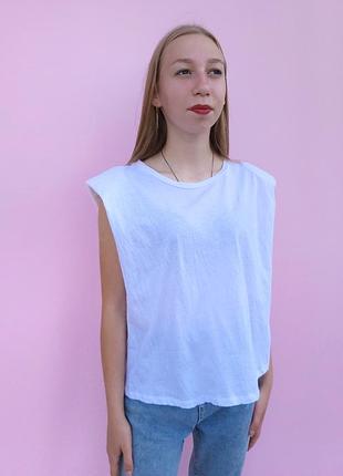 Футболка жіноча укорочена без рукавів з підплічниками pink woman біла m, 44/46