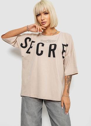 Футболка женская с принтом, цвет светло-бежевый, 244r3008-1