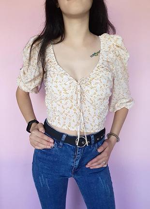 Топ с длинными рукавами в цветочный принт boohoo кремовый xs, 40