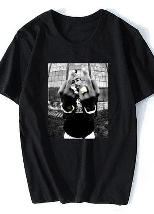 Футболка чёрная tupac middle fingers up t-shirt s