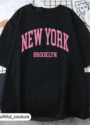 Жіноча стильна футболка loys оверсайз new york brooklyn чорний xs