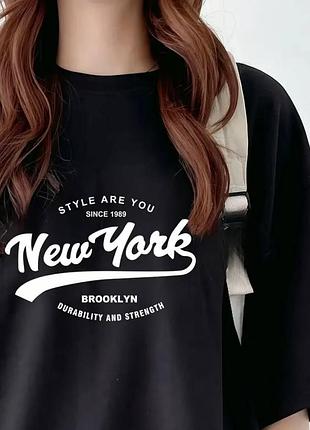 Женская стильная футболка loys оверсайз new york черный m