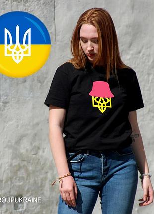 Футболка патриотическая с принтом калуш розовая панама гербом украины xl