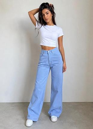 ❤️1+1=3❤️ h&m жіночі блакитні джинси палаццо wide leg, трендові джинси кльош з високою посадкою, розмір xxs