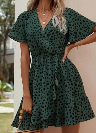 Платье короткое зеленое в черный горошек от shein