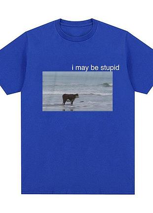 Женская футболка loys с принтом i may be stupid cow on beach синий l