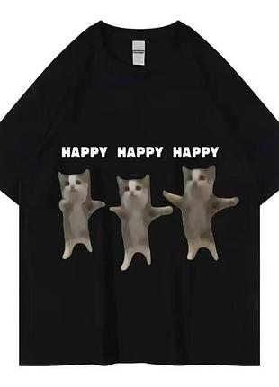 Футболка loys жіноча з принтом мемних котиків happy чорний s