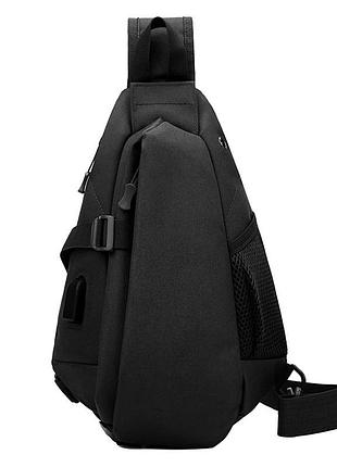 Рюкзак на одно плечо 905 вместительная с usb портом водонепроницаемая black