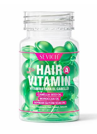 Витаминные капсулы для волос sevich hair vitamin с марокканским маслом и маслом семян камелии для сухих и секущихся волос зеленые