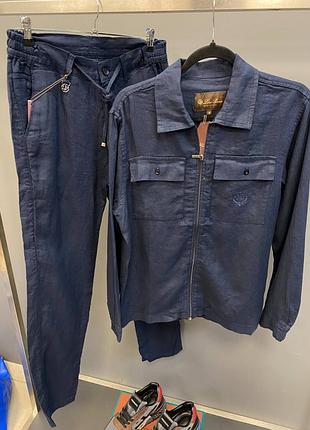 Костюм мужской льняной синий loro piana! мужской льняной костюм лоро пиана рубашка + брюки! костюм мужской из льна! размеры s-2xl!