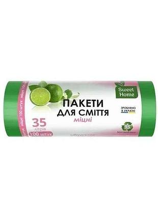 Пакети для сміття 100шт 35л «міцні» (зелені) тм sweet home