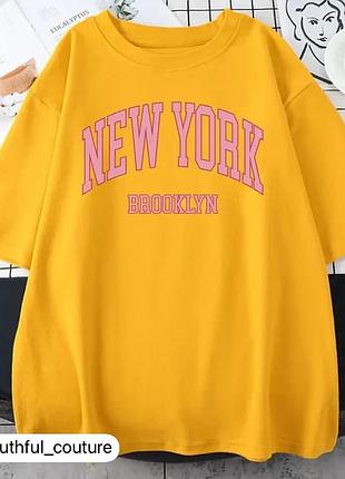 Женская стильная оверсайз футболка loys new york brooklyn желтый xxl