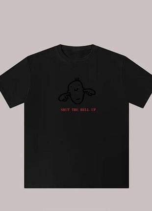 Чоловіча оверсайз футболка loys з принтом shut the hell up чорний xs